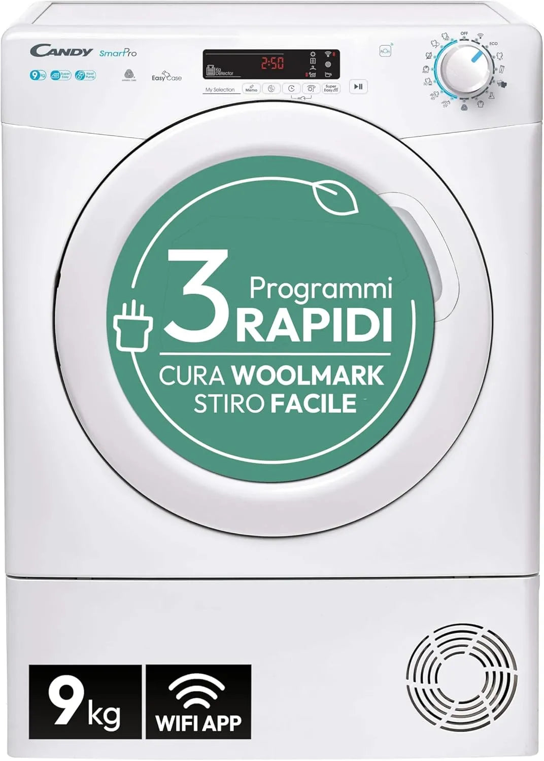 Candy Asciugatrice 9 Kg Pompa di Calore Profondità 58,5 cm Wi-Fi Partenza ritardata Smart Pro