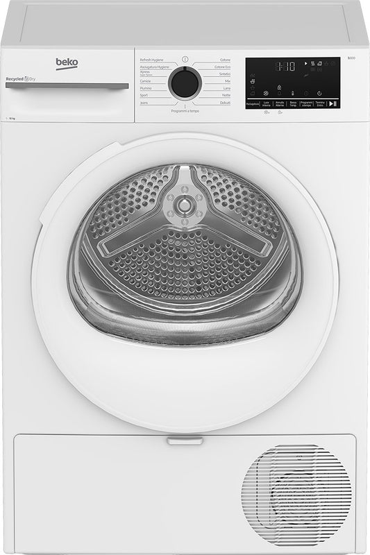 Beko asciugatrice 10kg, Classe C, Linea Estetica NX, motore inverter, Display digitale, colore Bianco, oblò Bianco