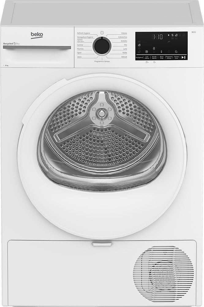 Beko asciugatrice 10kg, Classe C, Linea Estetica NX, motore inverter, Display digitale, colore Bianco, oblò Bianco